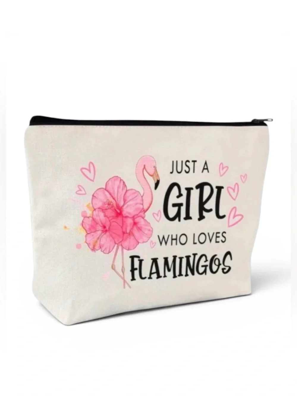 NWT Flamingo Makeup Bag Canvas Cosmetic Pouch Travel Toiletry Case Gift